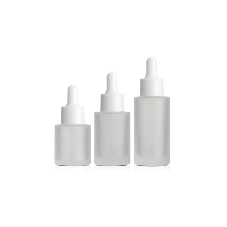 Matt cosmetic 20ml 30ml 40ml amber flat shoulder frosted clear glass dropper bottle for essential oil