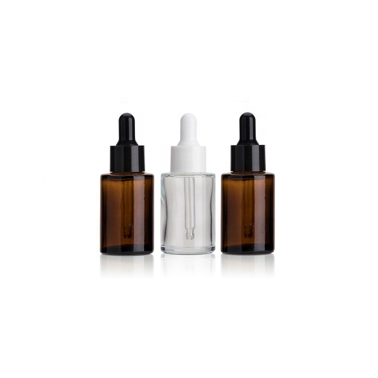 Matt cosmetic 20ml 30ml 40ml amber flat shoulder frosted clear glass dropper bottle for essential oil