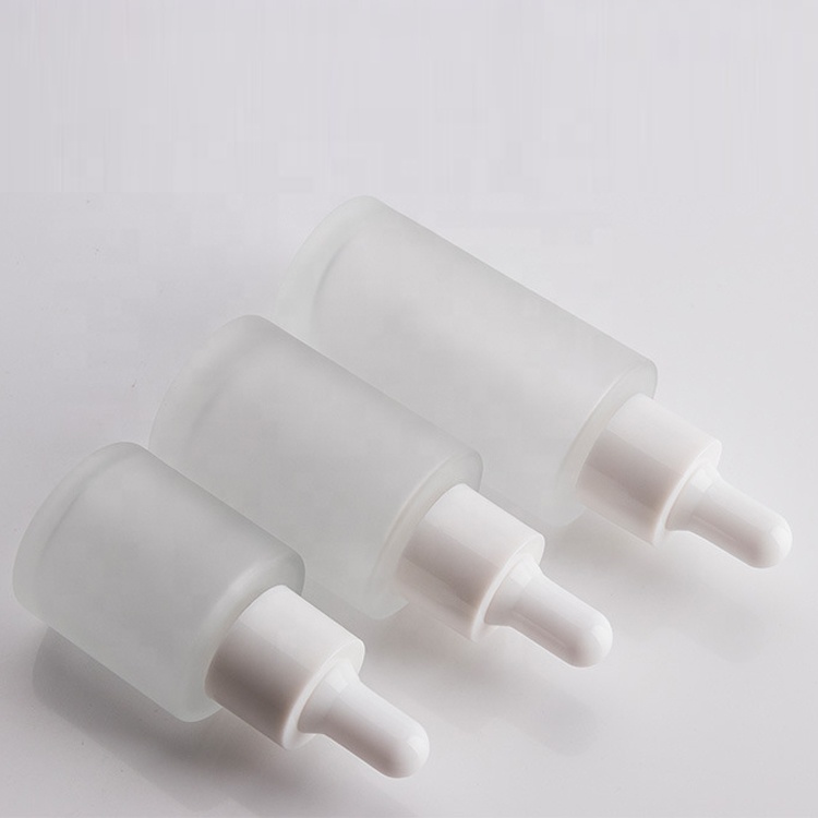 Matt cosmetic 20ml 30ml 40ml amber flat shoulder frosted clear glass dropper bottle for essential oil