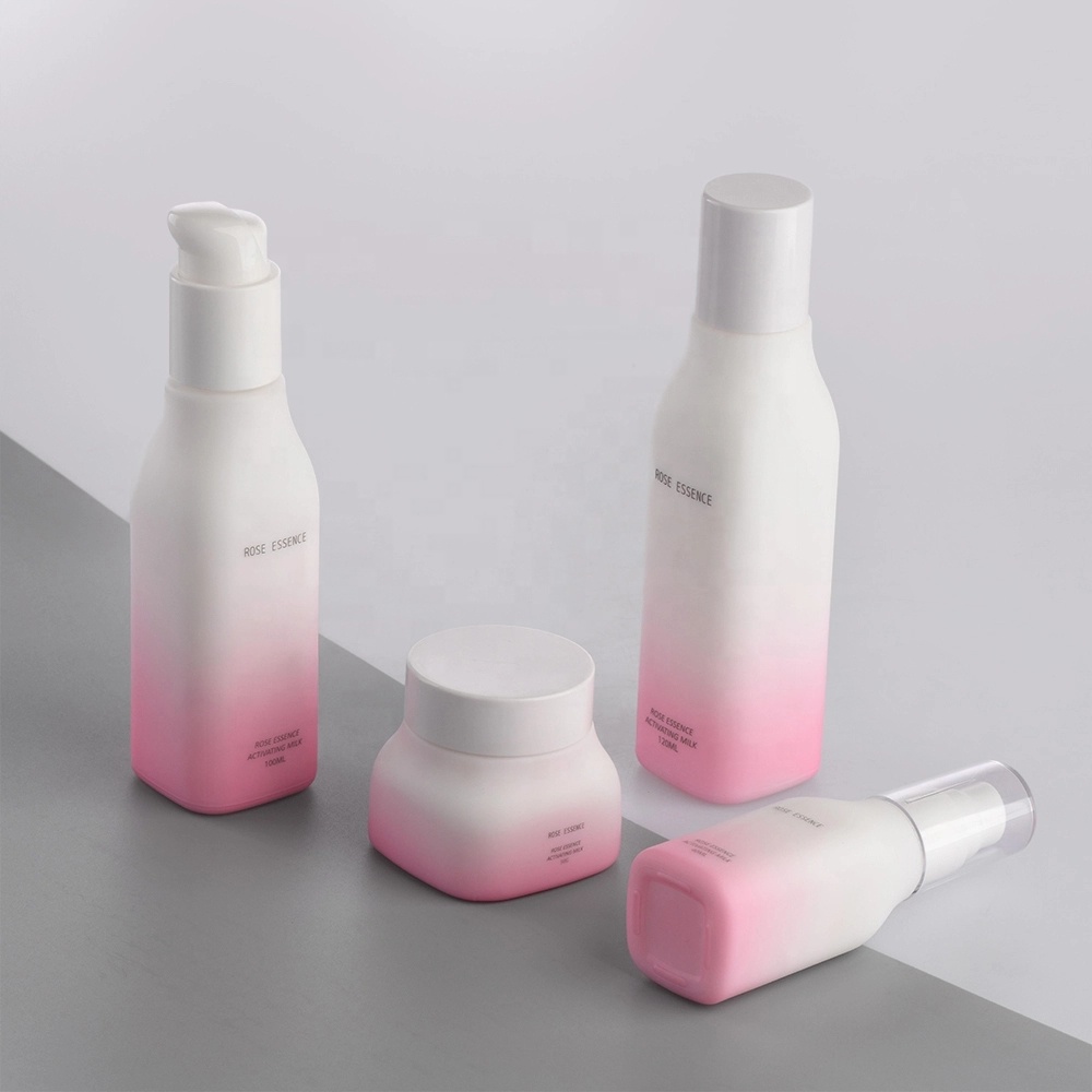 Matt finish white bamboo caps glass bottle with spray color for skin care cosmetic packing white opal glass jar