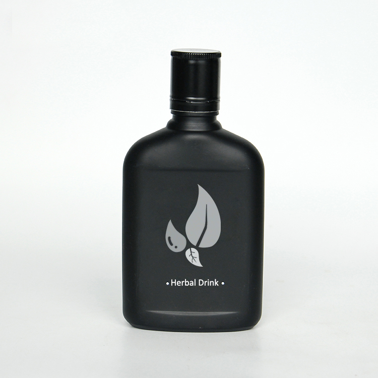 Matte Black 150ml Flat Glass Flask 200ml Cold Brew Coffee Glass Bottles With Black Cap