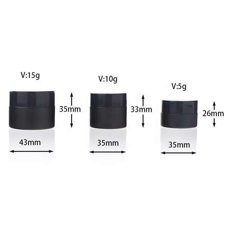 Matte Black 5g 10g 15g Cosmetic Container Bottles Glass Cream Jars With Lid
