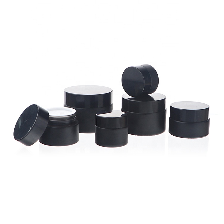 Matte Black 5g 10g 15g Cosmetic Container Bottles Glass Cream Jars With Lid