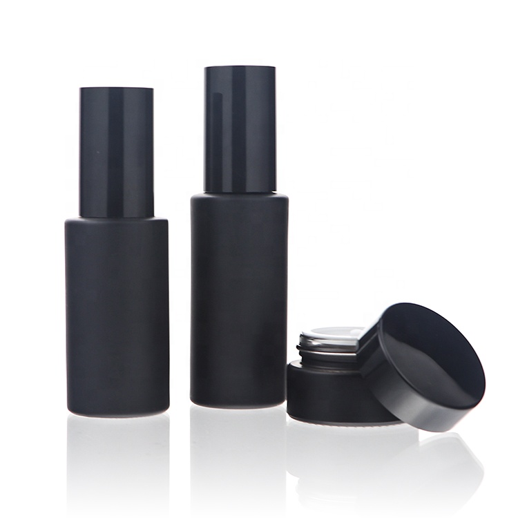 Matte Black 5g 10g 15g Cosmetic Container Bottles Glass Cream Jars With Lid