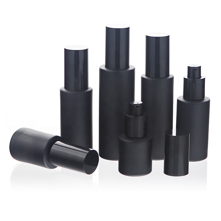 Matte Black 5g 10g 15g Cosmetic Container Bottles Glass Cream Jars With Lid