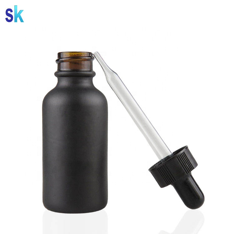 Matte Black Boston Round 30ml Glass Bottle For E Liquid 1 Oz Bottle With Pipette Dropper