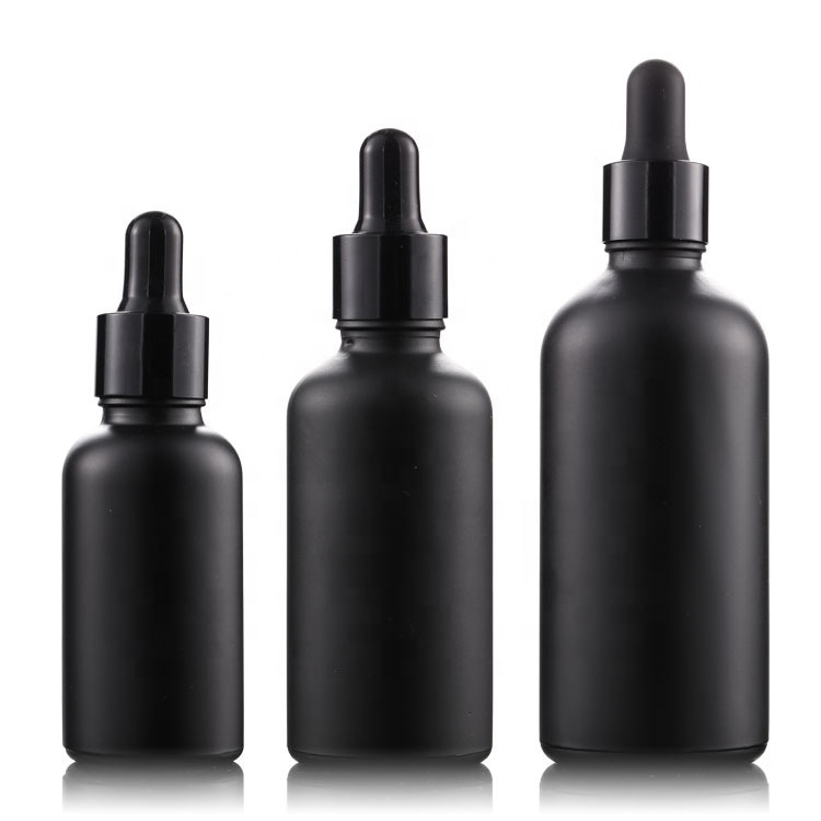 Matte Black Glass Bottle 5ml 10ml 15ml 1oz 50ml 100ml Luxury Serum Bottle Essential Oil Dropper Bottle For Aromatherapy