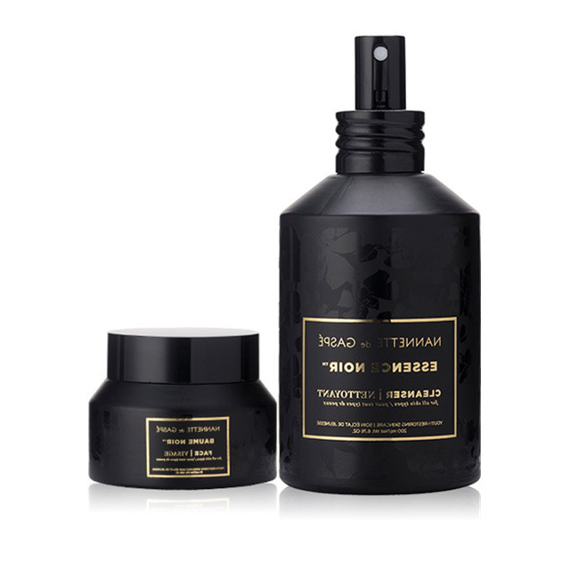 Matte Black Glass Cosmetic Pump Bottle for Lotion Serum, 30ml 60ml 100ml 120ml Skincare Empty Pump Glass Bottle