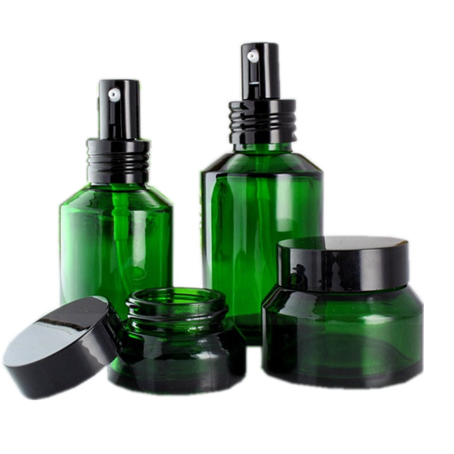 Matte Black Glass Cosmetic Pump Bottle for Lotion Serum, 30ml 60ml 100ml 120ml Skincare Empty Pump Glass Bottle