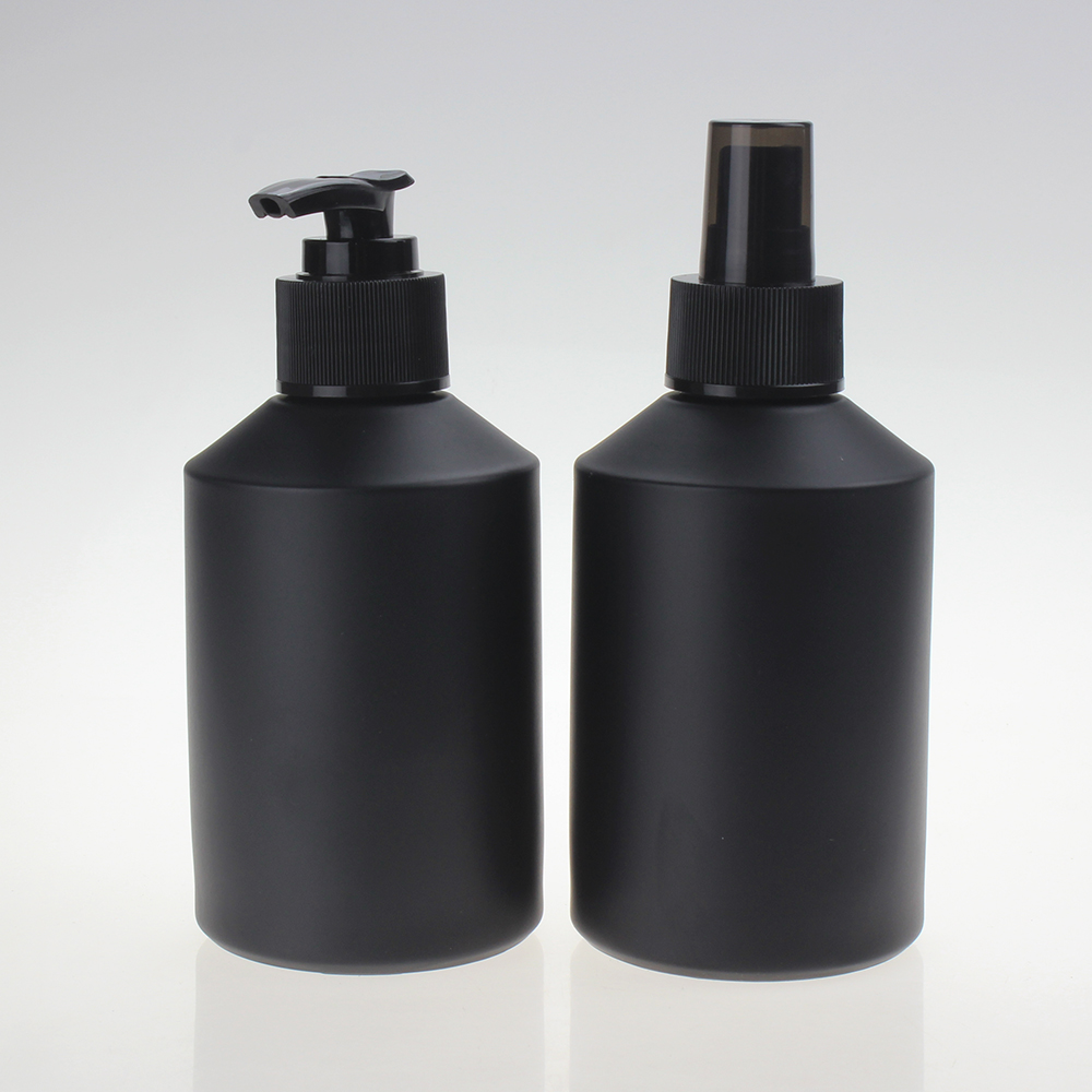 Matte Black Glass Cosmetic Pump Bottle for Lotion Serum, 30ml 60ml 120ml 200ml Skincare Empty Pump Glass Bottle