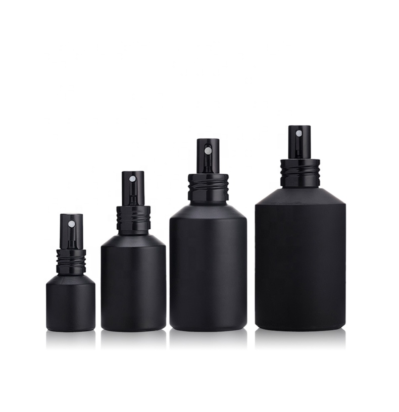 Matte Black Glass Cosmetic Pump Bottle for Lotion Serum, 60ml 120ml 200ml Skincare Empty Pump Glass Bottle