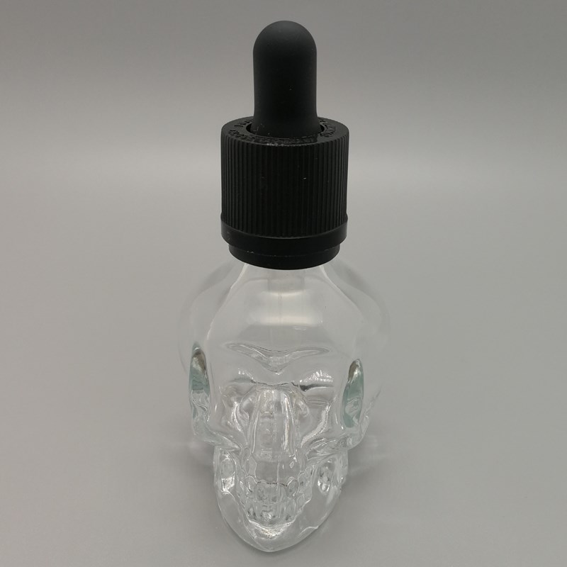 Matte Black Transparent Skull Glass Bottle Beard Oil Glass Bottles With Rubber Dropper