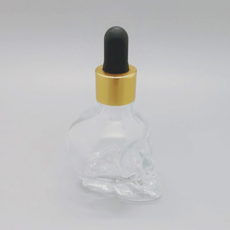 Matte Black Transparent Skull Glass Bottle Beard Oil Glass Bottles With Rubber Dropper