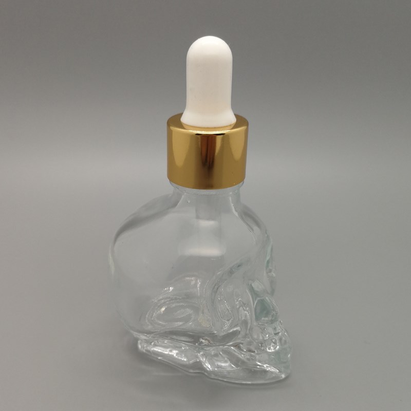 Matte Black Transparent Skull Glass Bottle Beard Oil Glass Bottles With Rubber Dropper