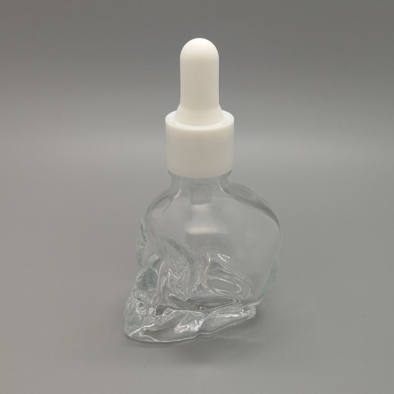 Matte Black Transparent Skull Glass Bottle Beard Oil Glass Bottles With Rubber Dropper