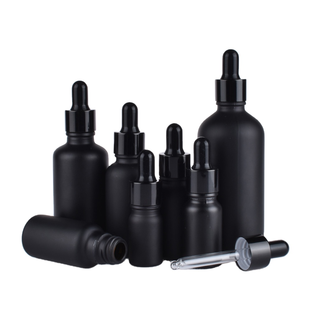Matte Black White Essential Oil Bottles Round Glass Dropper Essential Oil Bottle