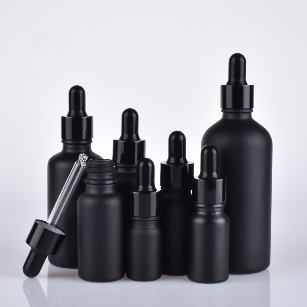Matte Black White Essential Oil Bottles Round Glass Dropper Essential Oil Bottle