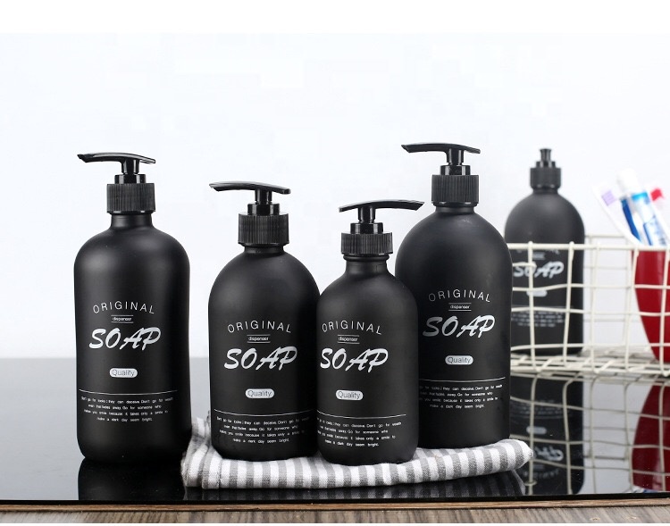 Matte Black shampoo Glass Bottle Hand soap dispenser Sanitizer Bottle With Black Pump