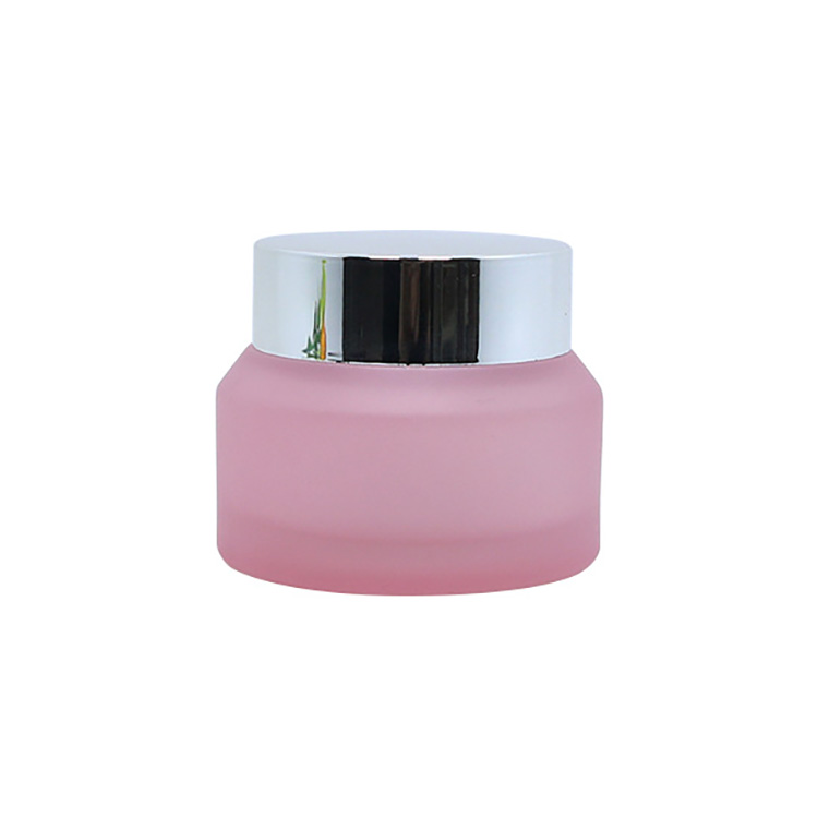 Matte Pink Cream Jars Luxury Oblique Shoulder Glass Cosmetic Jar Frosted 30g