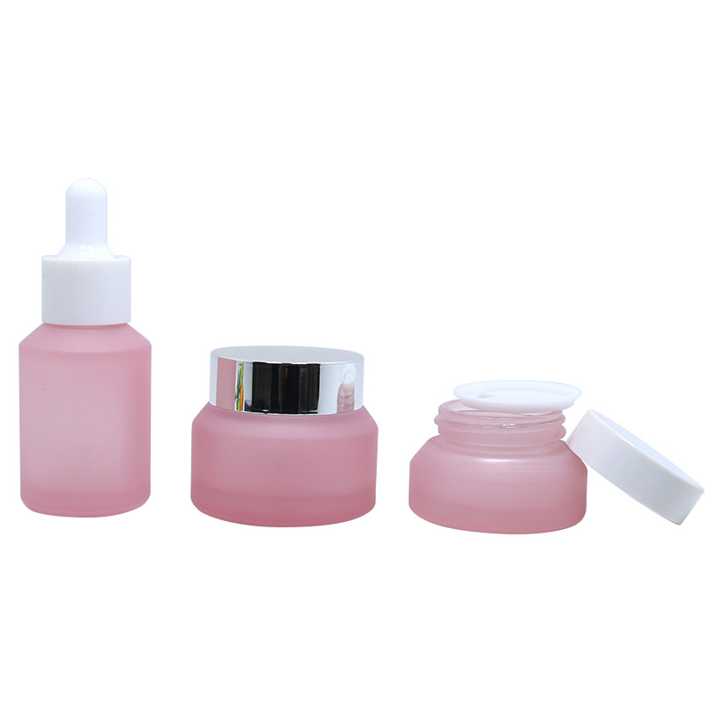 Matte Pink Cream Jars Luxury Oblique Shoulder Glass Cosmetic Jar Frosted 30g