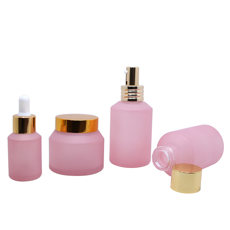 Matte Pink Cream Jars Luxury Oblique Shoulder Glass Cosmetic Jar Frosted 30g