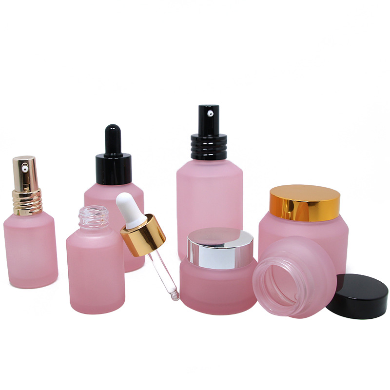 Matte Pink Cream Jars Luxury Oblique Shoulder Glass Cosmetic Jar Frosted 30g