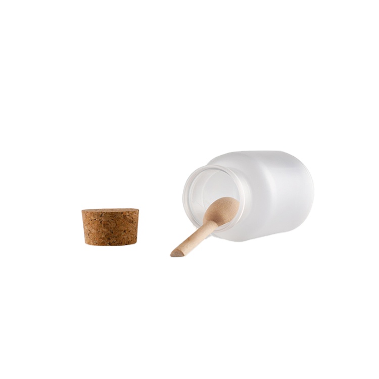 Matte Round ABS Bath Salt Bottle Powder Cream Bottle Goods Storage Jar With Wooden Spoon Bath Salt Cork Jars