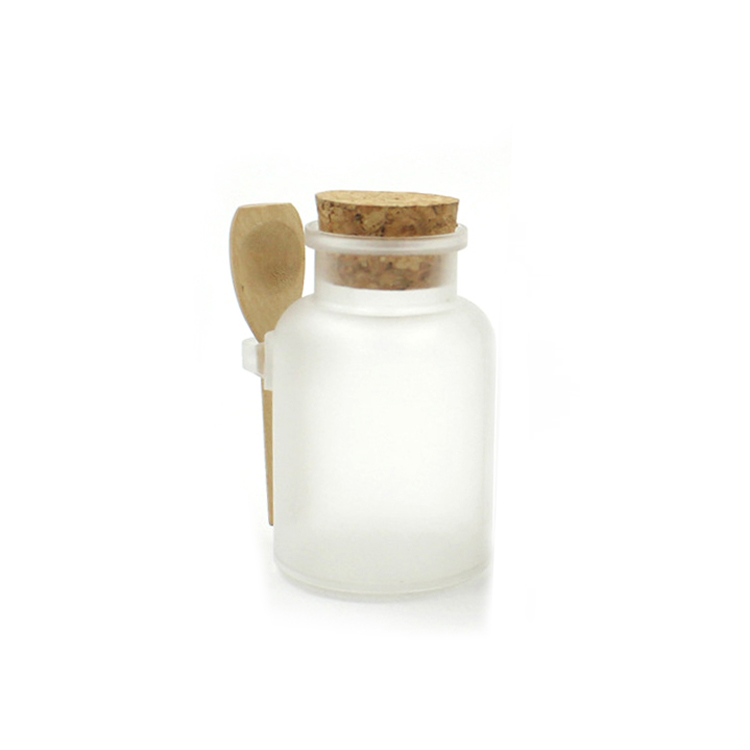 Matte Round ABS Bath Salt Bottle Powder Cream Bottle Goods Storage Jar With Wooden Spoon Bath Salt Cork Jars