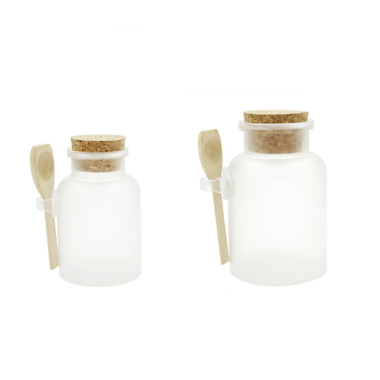 Matte Round ABS Bath Salt Bottle Powder Cream Bottle Goods Storage Jar With Wooden Spoon Bath Salt Cork Jars