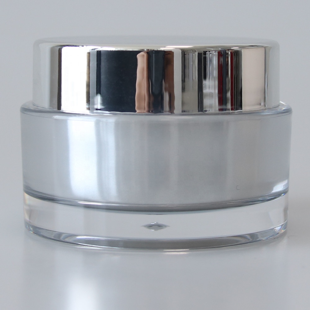 Matte Silver Cosmetic Cream Jar 15g 30g 50g Acrylic Eye Cream Container with Shiny Silver Lid