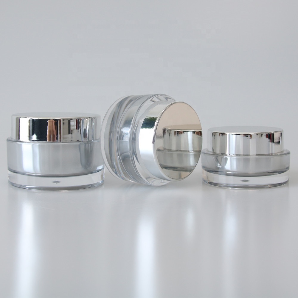 Matte Silver Cosmetic Cream Jar 15g 30g 50g Acrylic Eye Cream Container with Shiny Silver Lid