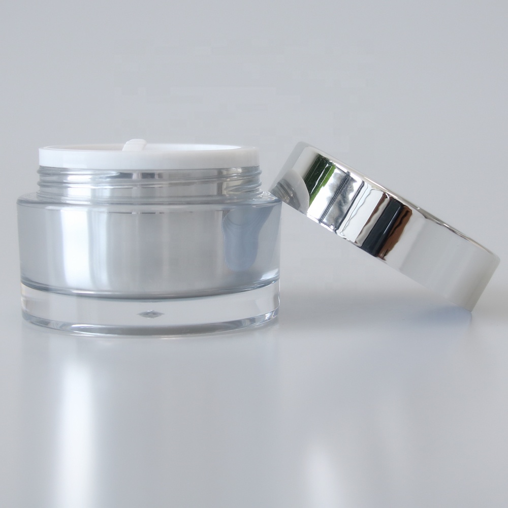 Matte Silver Cosmetic Cream Jar 15g 30g 50g Acrylic Eye Cream Container with Shiny Silver Lid