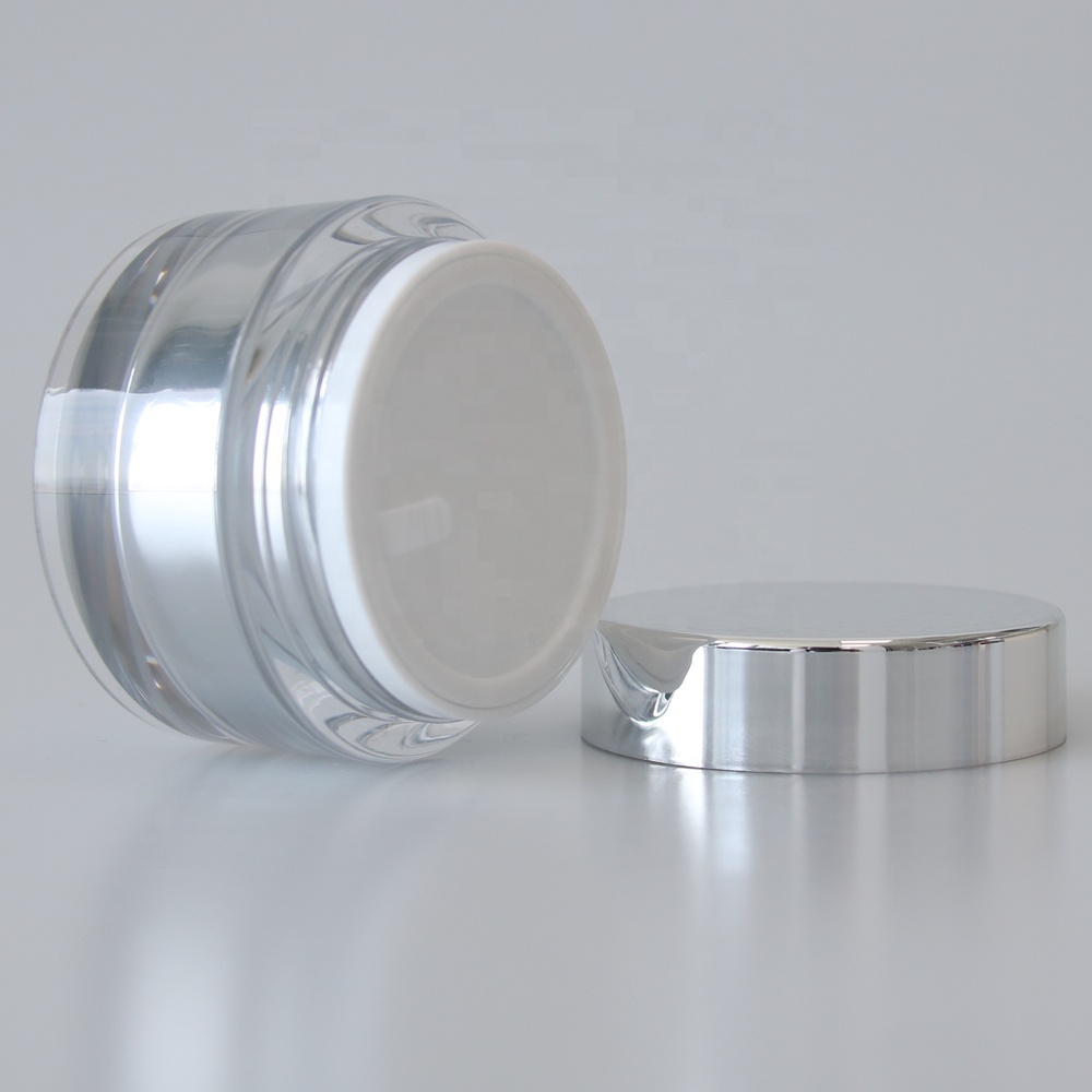 Matte Silver Cosmetic Cream Jar 15g 30g 50g Acrylic Eye Cream Container with Shiny Silver Lid