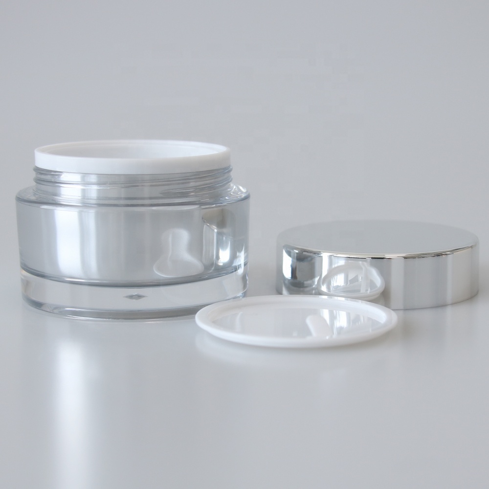 Matte Silver Cosmetic Cream Jar 15g 30g 50g Acrylic Eye Cream Container with Shiny Silver Lid