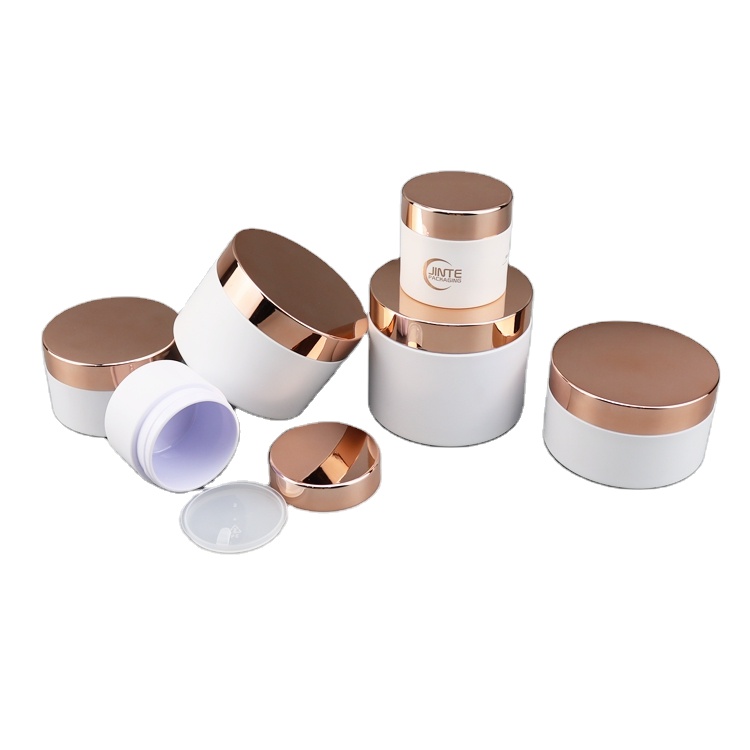 Matte White Eco Friendly PETG Cosmetic Cream Jars With Rose Gold Lid