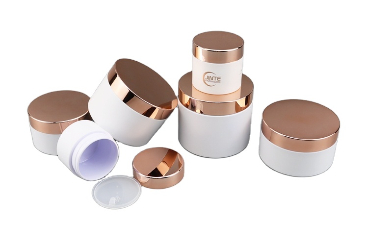 Matte White Eco Friendly PETG Cosmetic Cream Jars With Rose Gold Lid