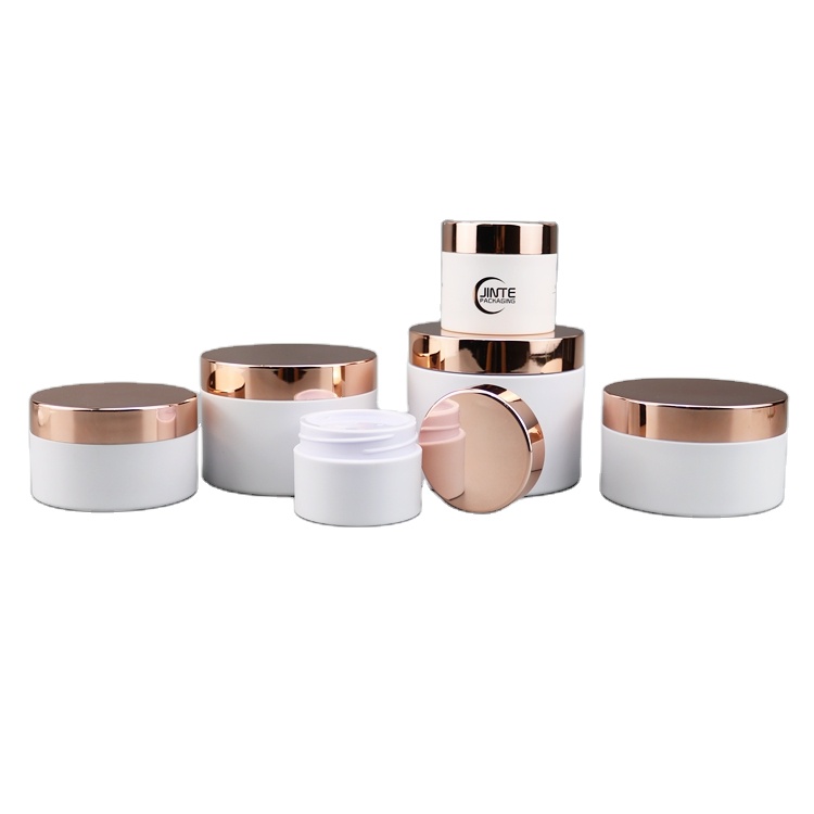 Matte White Eco Friendly PETG Cosmetic Cream Jars With Rose Gold Lid