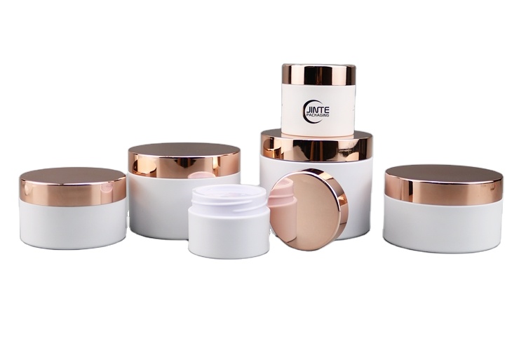 Matte White Eco Friendly PETG Cosmetic Cream Jars With Rose Gold Lid