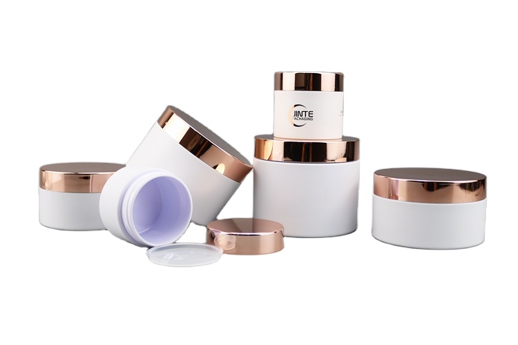 Matte White Eco Friendly PETG Cosmetic Cream Jars With Rose Gold Lid
