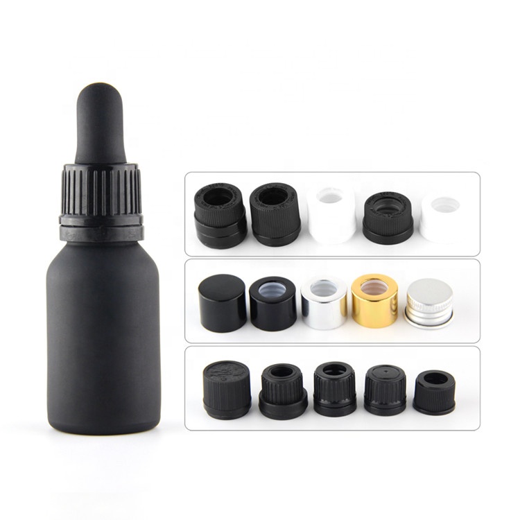 Matte black 10ml 15ml 20ml 30ml 50ml clear/amber .5oz 1oz 2oz 4oz tamper proof glass dropper bottle with evident theft ring/cap