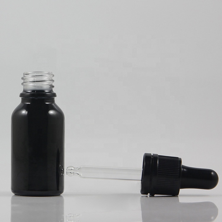 Matte black 10ml 15ml 20ml 30ml 50ml clear/amber.5oz 1oz 2oz 4oz tamper proof glass dropper bottle with evident theft ring/cap