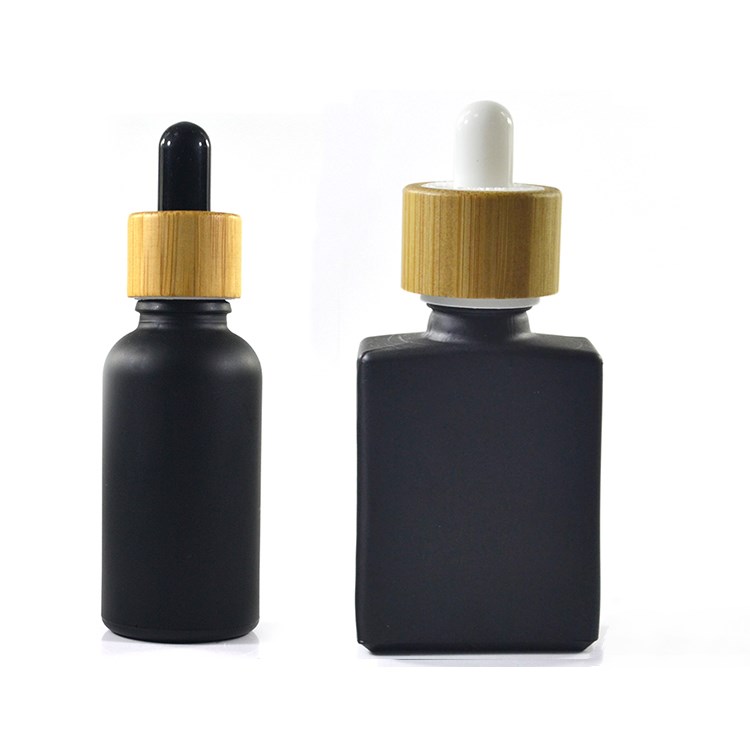 Matte black Violet  30ml  50ml 100ml  round square  essential oil serum  dropper  bottle with   bamboo cap