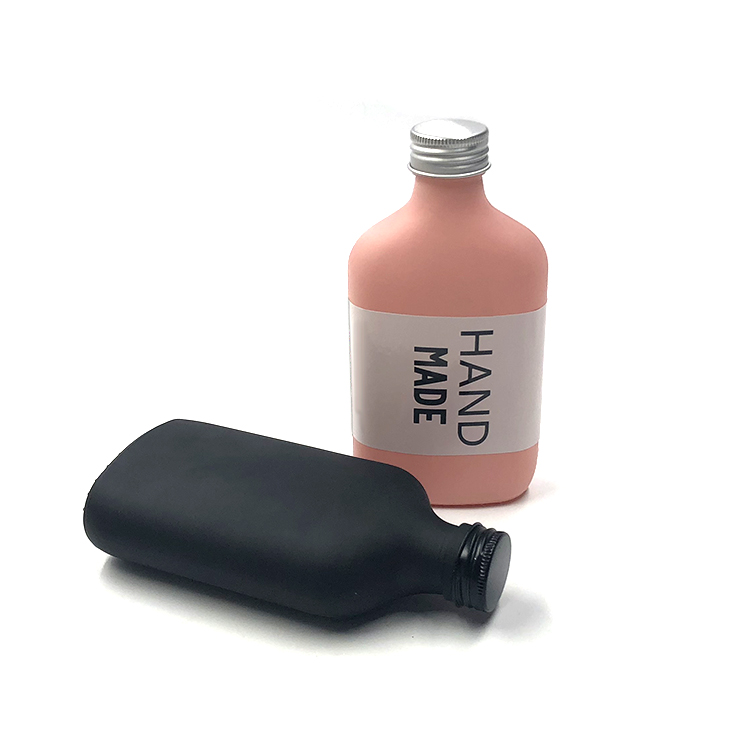 Matte black bottle 200ml flat square glass flask cold brew bottle for whisky coffee