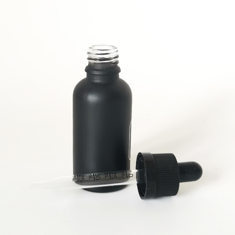 Matte black chemical 30ml tincture bottles medicine CBD tincture oil bottles with child lock graduated dropper top