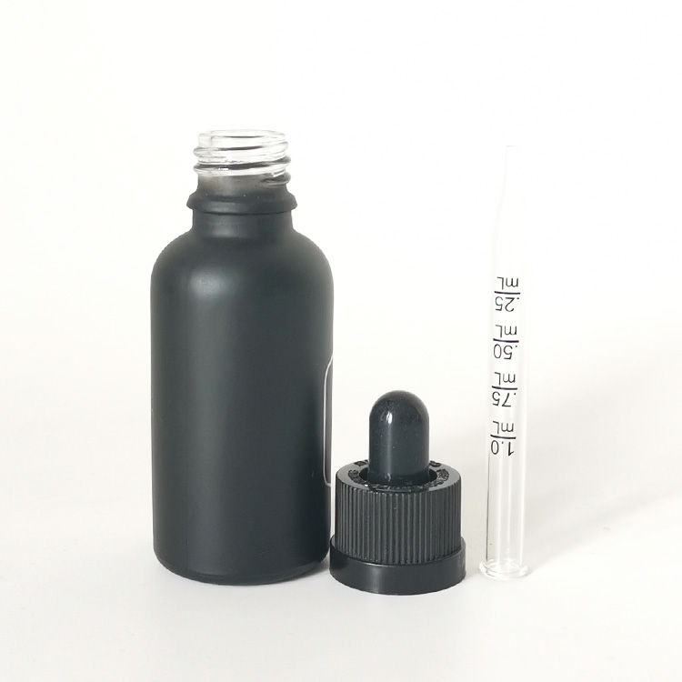 Matte black chemical 30ml tincture bottles medicine CBD tincture oil bottles with child lock graduated dropper top