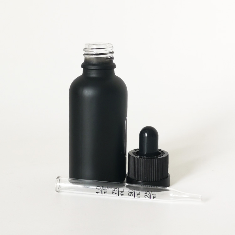 Matte black chemical 30ml tincture bottles medicine CBD tincture oil bottles with child lock graduated dropper top