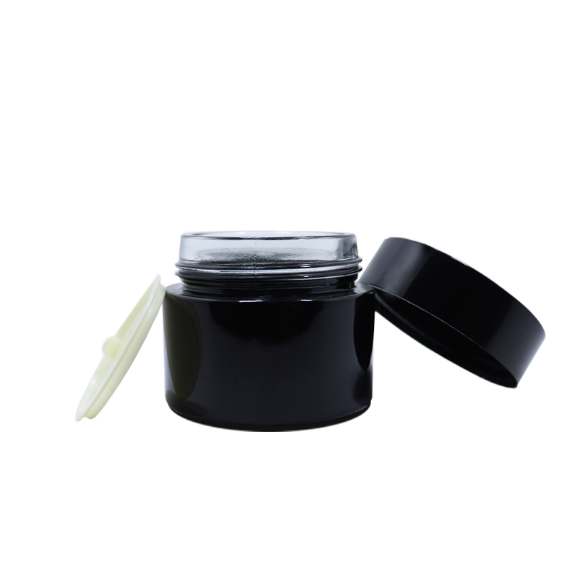 Matte black cosmetic eye cream bottle 2oz glass jar with silver gold electroplating cap