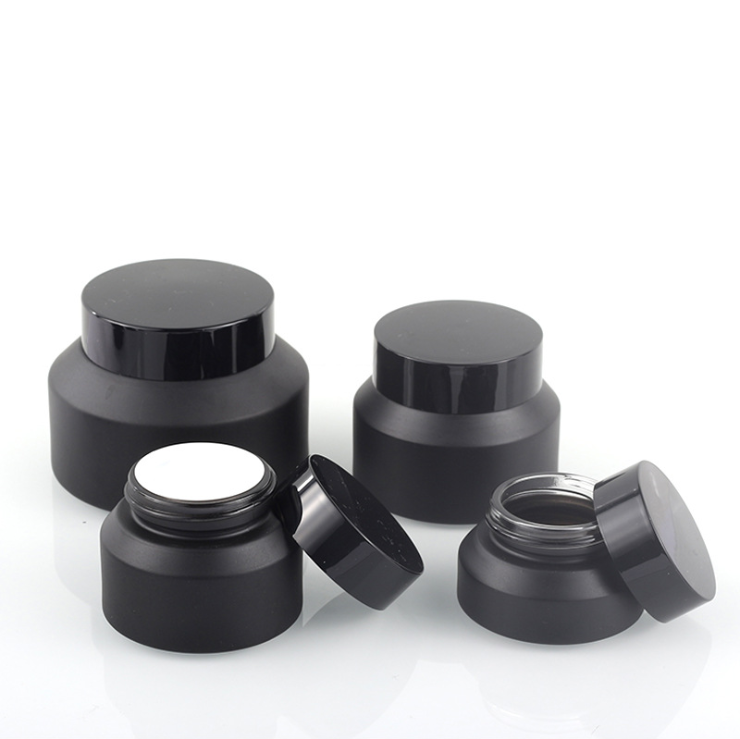 Matte black jar bottle 15g 30g 50g Recycled Cosmetic packaging frosted black Facial Cream Glass Jar