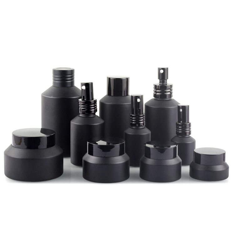 Matte black jar bottle 15g 30g 50g Recycled Cosmetic packaging frosted black Facial Cream Glass Jar