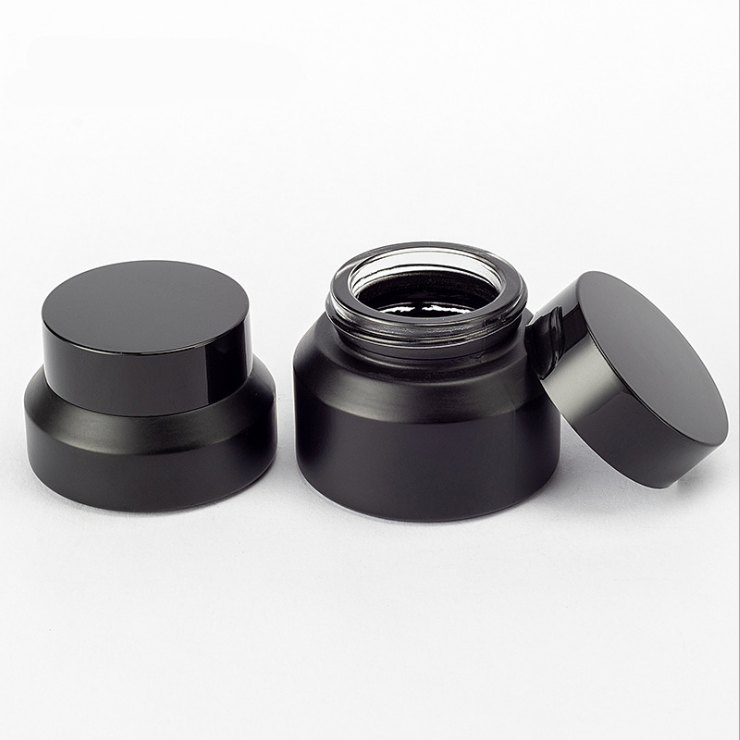 Matte black jar bottle 15g 30g 50g Recycled Cosmetic packaging frosted black Facial Cream Glass Jar
